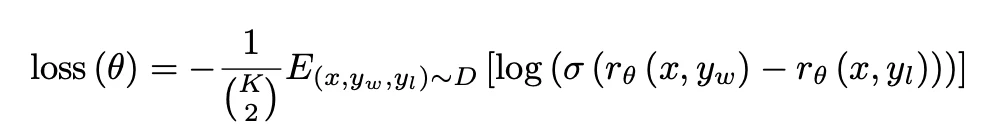 Figure: formula image reward model loss function.